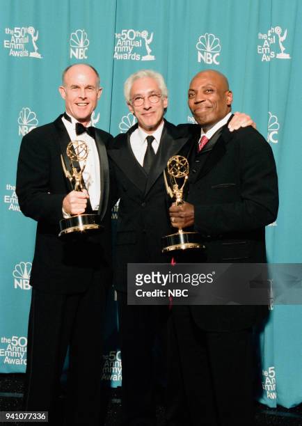 Pictured: Mark Tinker, Steven Bochco, Paris Barclay during the 50th Annual Primetime Emmy Awards held at the Shrine Auditorium in Los Angeles, CA on...