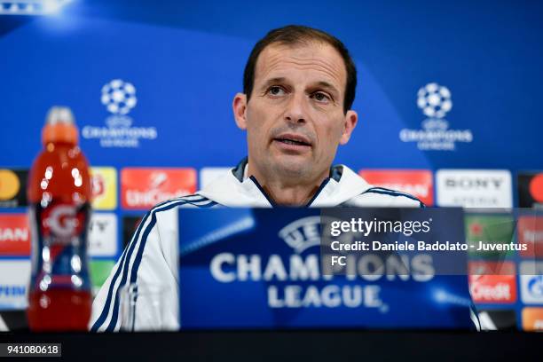 Massimiliano Allegri during the Champions League Juventus press conference at Allianz Stadium on April 2, 2018 in Turin, Italy.