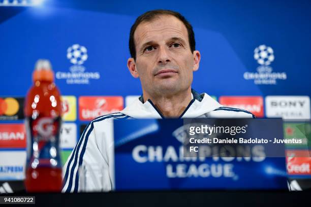 Massimiliano Allegri during the Champions League Juventus press conference at Allianz Stadium on April 2, 2018 in Turin, Italy.