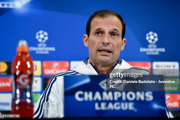 Massimiliano Allegri during the Champions League Juventus press conference at Allianz Stadium on April 2, 2018 in Turin, Italy.