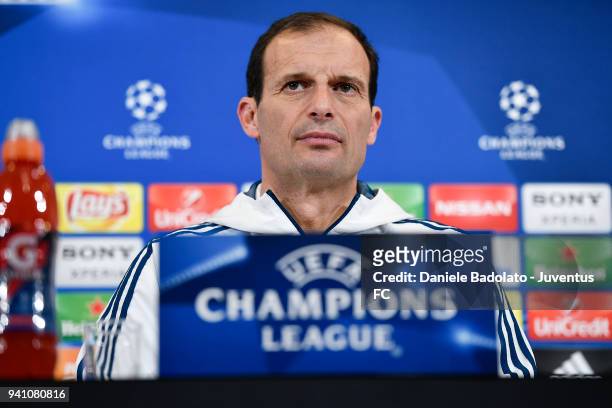 Massimiliano Allegri during the Champions League Juventus press conference at Allianz Stadium on April 2, 2018 in Turin, Italy.