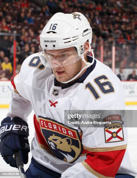 Aleksander Barkov of the Florida Panthers skates against the Ottawa Senators at Canadian Tire Centre on March 29, 2018 in Ottawa, Ontario, Canada.