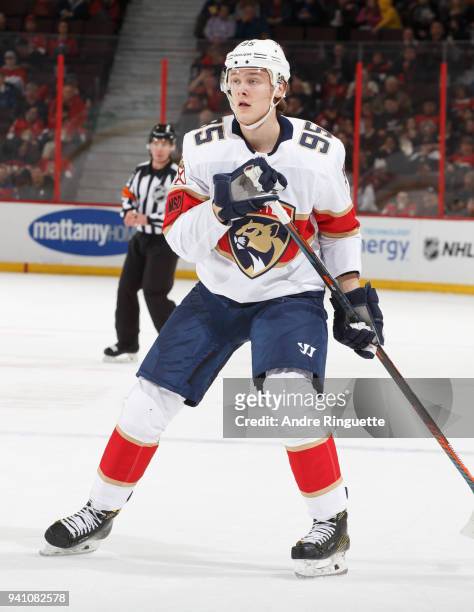 Henrik Borgstrom of the Florida Panthers skates against the Ottawa Senators at Canadian Tire Centre on March 29, 2018 in Ottawa, Ontario, Canada.