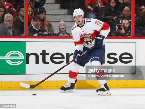 Mark Pysyk of the Florida Panthers skates against the Ottawa Senators at Canadian Tire Centre on March 29, 2018 in Ottawa, Ontario, Canada.