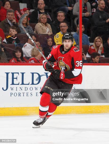 Colin White of the Ottawa Senators skates against the Florida Panthers at Canadian Tire Centre on March 29, 2018 in Ottawa, Ontario, Canada.