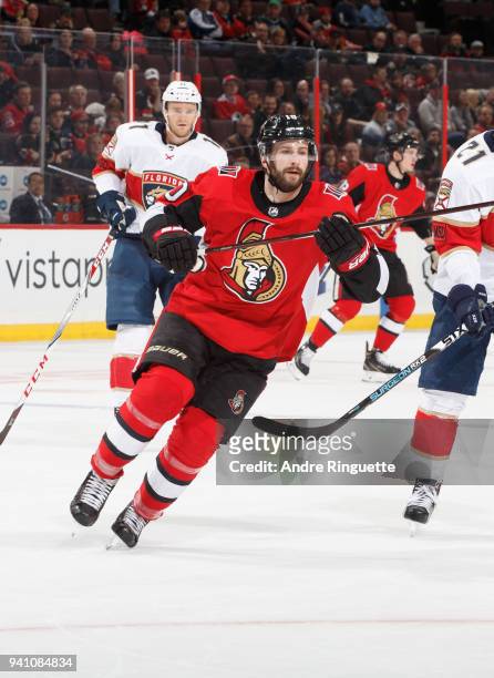 Tom Pyatt of the Ottawa Senators skates against the Florida Panthers at Canadian Tire Centre on March 29, 2018 in Ottawa, Ontario, Canada.