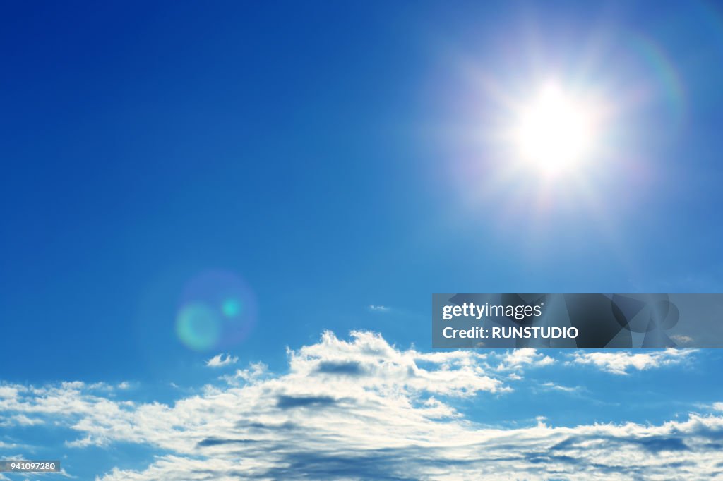 Sunny bright blue sky with clouds
