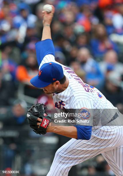 Anthony Swarzak of the New York Mets in action during a game against the St. Louis Cardinals at Citi Field on March 29, 2018 in the Flushing...