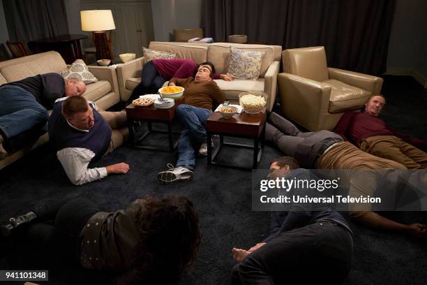 Safe House" Episode 512 -- Pictured: Joel McKinnon Miller as Norm Scully, Dirk Blocker as Michael Hitchcock, Joe Lo Truglio as Charles Boyle, Andy...