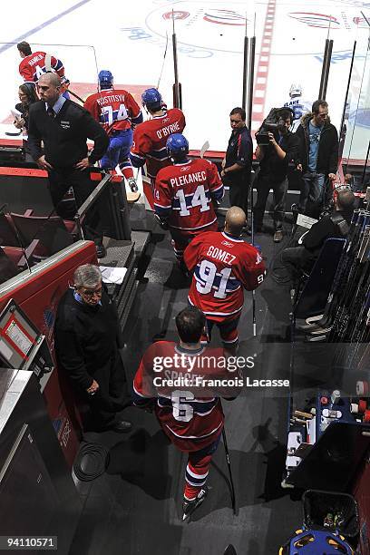 Montreal Canadiens players going for warm up before the NHL game against the Toronto Maple Leafs on December 1, 2009 at the Bell Centre in Montreal,...