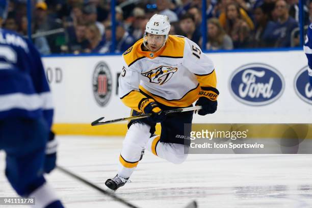 Nashville Predators right wing Craig Smith skates in the 3rd period of the NHL game between the Nashville Predators and Tampa Bay Lightning on April...