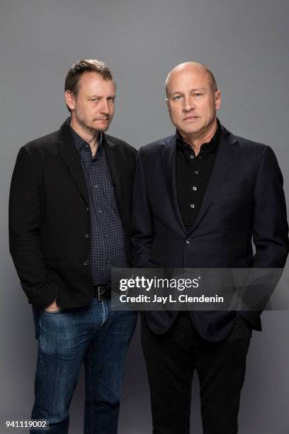 Writer Alec Berg and co-creator Mike Judge of 'Silicon Valley' are photographed for Los Angeles Times on March 17, 2018 at the PaleyFest at the Dolby...