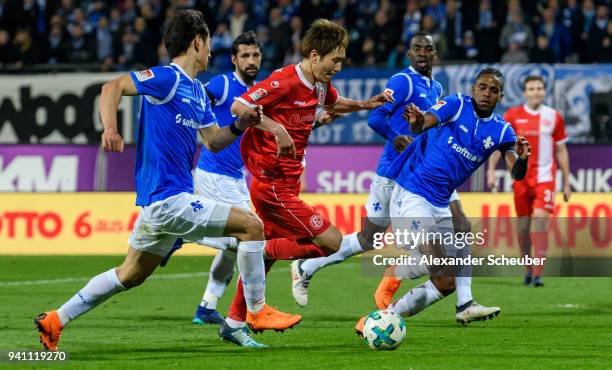 Genki Haraguchi of Duesseldorf in action during the Second Bundesliga match between SV Darmstadt 98 and Fortuna Duesseldorf at...