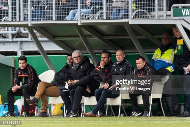 The staff of Fortuna Sittard coach Claudio Braga of Fortuna Sittard assistent trainer Kevin Hofland of Fortuna Sittard during the Jupiler League...