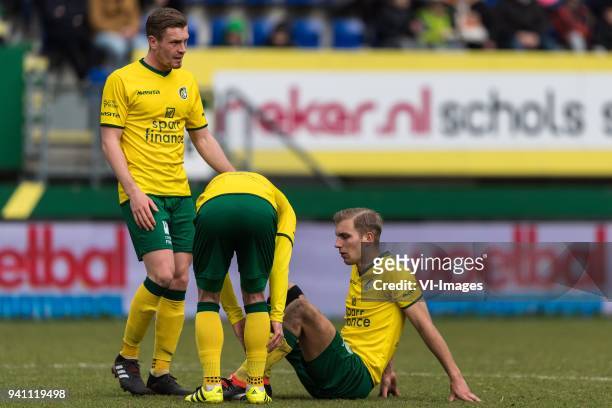 Wessel Dammers of Fortuna Sittard, Marco Ospitalieri of Fortuna Sittard, Finn Stokkers of Fortuna Sittard during the Jupiler League match between...