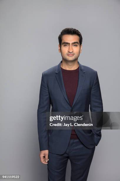 Actor Kumail Nanjiani of 'Silicon Valley', is photographed for Los Angeles Times on March 17, 2018 at the PaleyFest at the Dolby Theatre in...