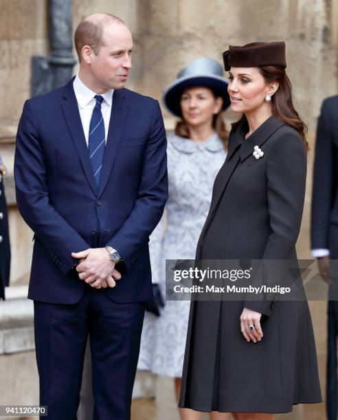 Prince William, Duke of Cambridge and Catherine, Duchess of Cambridge attend the traditional Easter Sunday church service at St George's Chapel,...