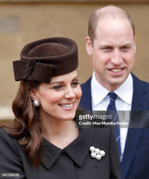 Catherine, Duchess of Cambridge and Prince William, Duke of Cambridge attend the traditional Easter Sunday church service at St George's Chapel,...