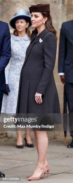 Catherine, Duchess of Cambridge attends the traditional Easter Sunday church service at St George's Chapel, Windsor Castle on April 1, 2018 in...