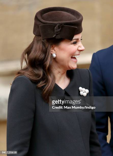 Catherine, Duchess of Cambridge attends the traditional Easter Sunday church service at St George's Chapel, Windsor Castle on April 1, 2018 in...