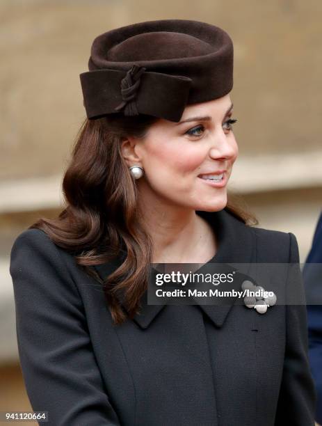 Catherine, Duchess of Cambridge attends the traditional Easter Sunday church service at St George's Chapel, Windsor Castle on April 1, 2018 in...