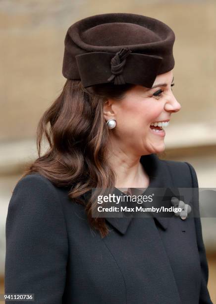 Catherine, Duchess of Cambridge attends the traditional Easter Sunday church service at St George's Chapel, Windsor Castle on April 1, 2018 in...