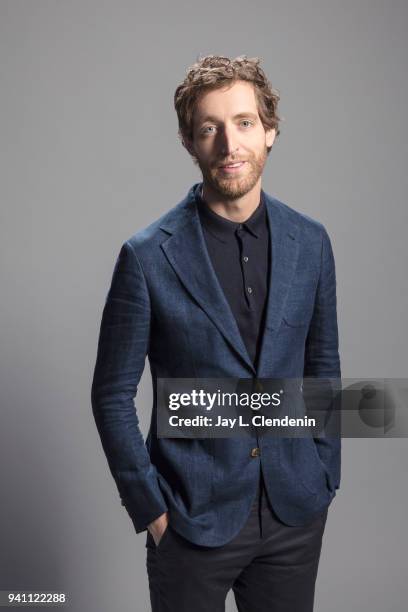 Actor Thomas Middleditch of 'Silicon Valley', is photographed for Los Angeles Times on March 17, 2018 at the PaleyFest at the Dolby Theatre in...