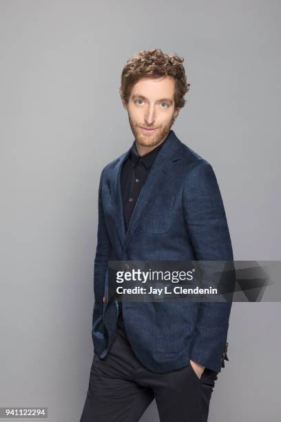 Actor Thomas Middleditch of 'Silicon Valley', is photographed for Los Angeles Times on March 17, 2018 at the PaleyFest at the Dolby Theatre in...