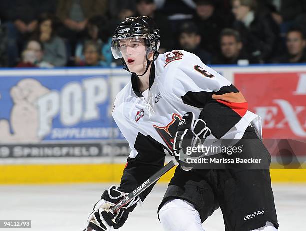 Austin Madaisky of the Calgary Hitmen skates against the Kelowna Rockets on October 28, 2009 in Kelowna, Canada.