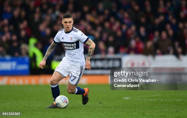 Middlesbrough's Muhamed Besic during the Sky Bet Championship match between Burton Albion and Middlesbrough at Pirelli Stadium on April 2, 2018 in...