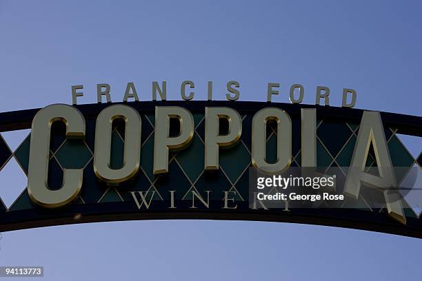 The sign at the entrance to Francis Ford Coppola winery is seen in this 2009 Geyserville, Alexander Valley, Sonoma County, California, late fall...