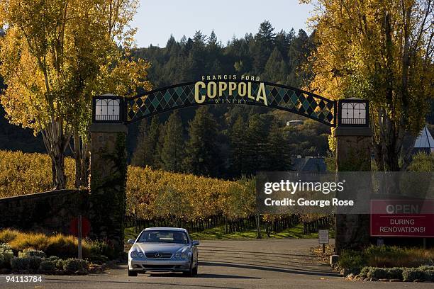 The entrance to Francis Ford Coppola winery is seen in this 2009 Geyserville, Alexander Valley, Sonoma County, California, late fall landscape photo.