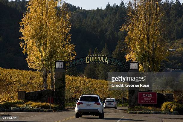 The entrance to Francis Ford Coppola winery is seen in this 2009 Geyserville, Alexander Valley, Sonoma County, California, late fall landscape photo.