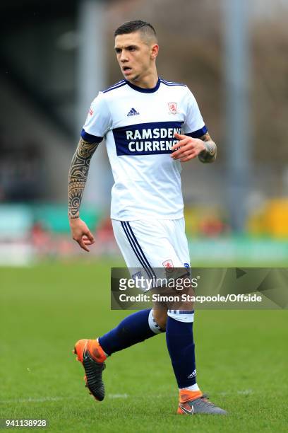 Muhamed Besic of Boro in action during the Sky Bet Championship match between Burton Albion and Middlesbrough at the Pirelli Stadium on April 2, 2018...