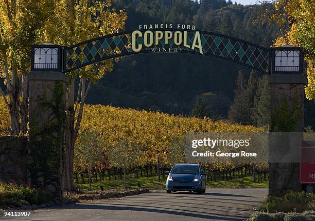 The entrance to Francis Ford Coppola Winery is seen in this 2009 Geyserville, Alexander Valley, Sonoma County, California, late fall landscape photo.