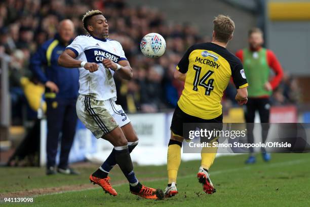 Adama Traore of Boro battles with Damien McCrory of Burton during the Sky Bet Championship match between Burton Albion and Middlesbrough at the...