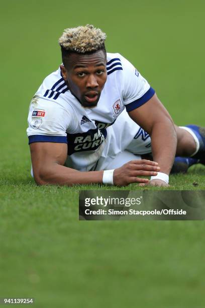 Adama Traore of Boro looks on during the Sky Bet Championship match between Burton Albion and Middlesbrough at the Pirelli Stadium on April 2, 2018...