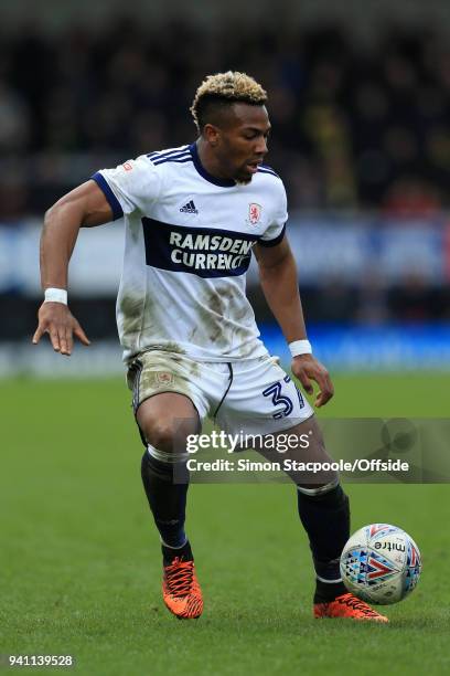 Adama Traore of Boro in action during the Sky Bet Championship match between Burton Albion and Middlesbrough at the Pirelli Stadium on April 2, 2018...