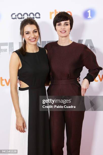 Singer Ana Guerra and actress Paz Vega attend the Fugitiva premiere at Callao Cinema on April 2, 2018 in Madrid, Spain.