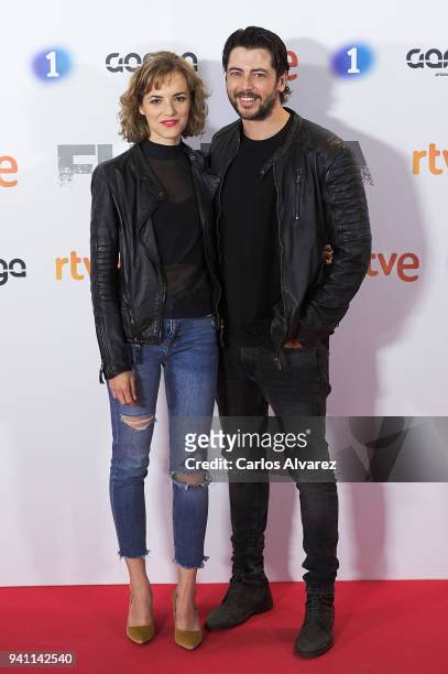 Alejandra Lorente and Angel de Miguel attend 'Fugitiva' Tv Series at the Callao cinema on April 2, 2018 in Madrid, Spain.