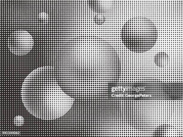 abstract background with floating spheres and half tone pattern - zero gravity space stock illustrations