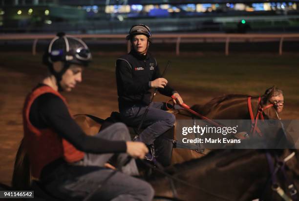 Jockey James McDonald riding for Gai Waterhouse and Adrian Bott on his first day back after an 18 month suspension during a trackwork session ahead...