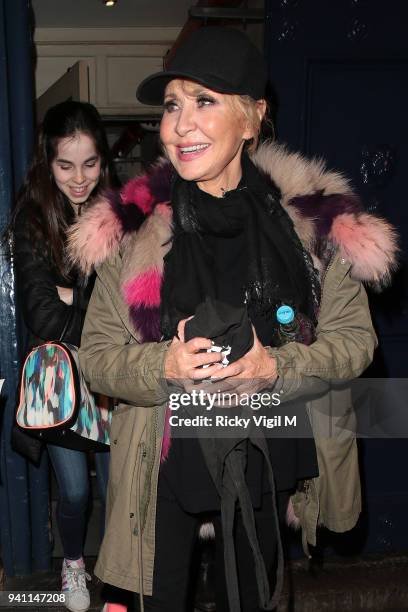 Lulu seen leaving The Theatre Royal after 42nd Street performance on Saturday on April 2, 2018 in London, England.