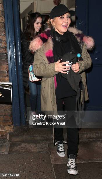 Lulu seen leaving The Theatre Royal after 42nd Street performance on Saturday on April 2, 2018 in London, England.