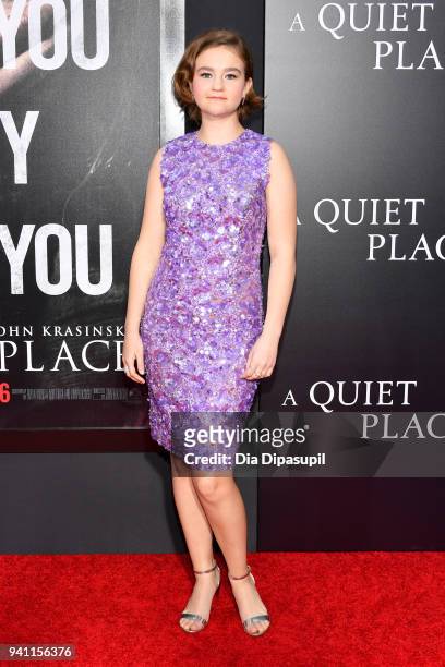 Actor Millicent Simmonds attends the "A Quiet Place" New York Premiere at AMC Lincoln Square Theater on April 2, 2018 in New York City.