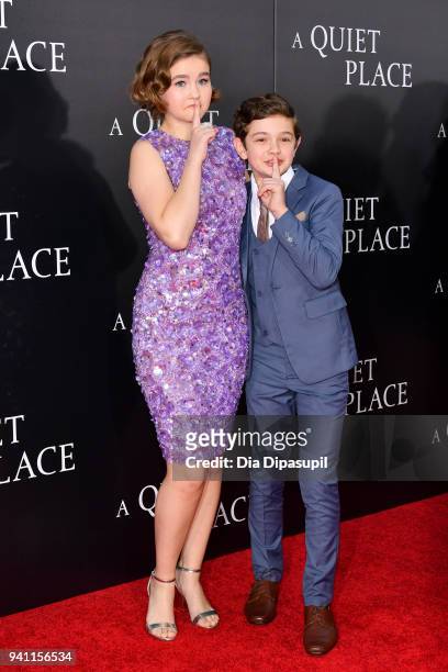Actors Millicent Simmonds and Noah Jupe attend the "A Quiet Place" New York Premiere at AMC Lincoln Square Theater on April 2, 2018 in New York City.