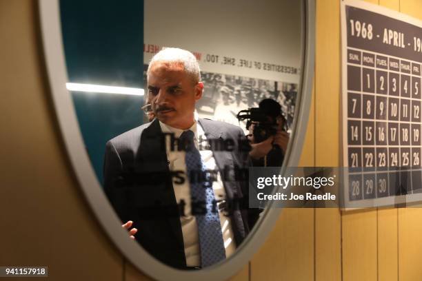 Eric Holder, Jr., the 82nd Attorney General of the United States, visits the MLK50: A legacy Rembered exhibit at the National Civil Rights Museum as...