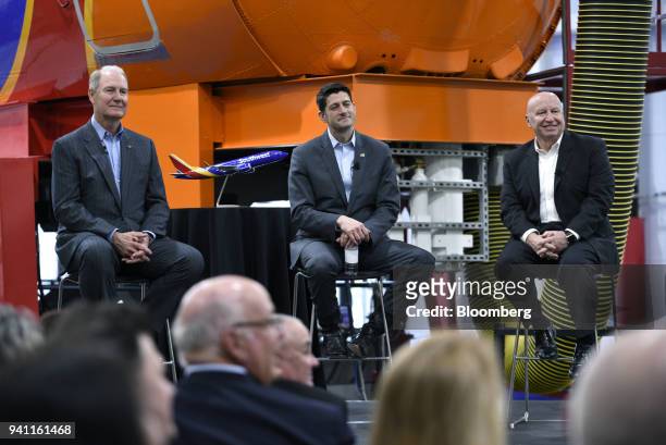 Gary Kelly, chief executive officer of Southwest Airlines Co., from left, U.S. House Speaker Paul Ryan, a Republican from Wisconsin, and...