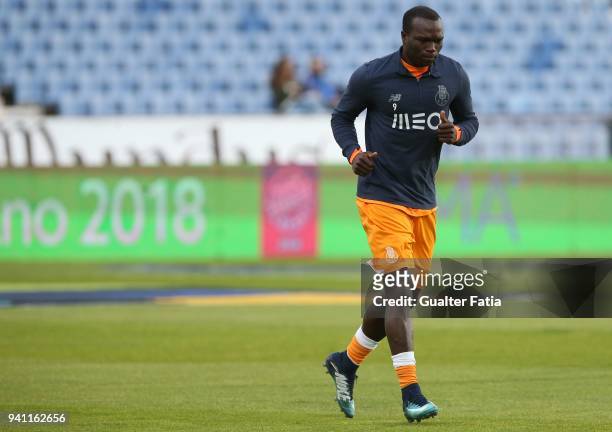 Porto forward Vincent Aboubakar from Cameroon in action during warm up before the start of the Primeira Liga match between CF Os Belenenses and FC...