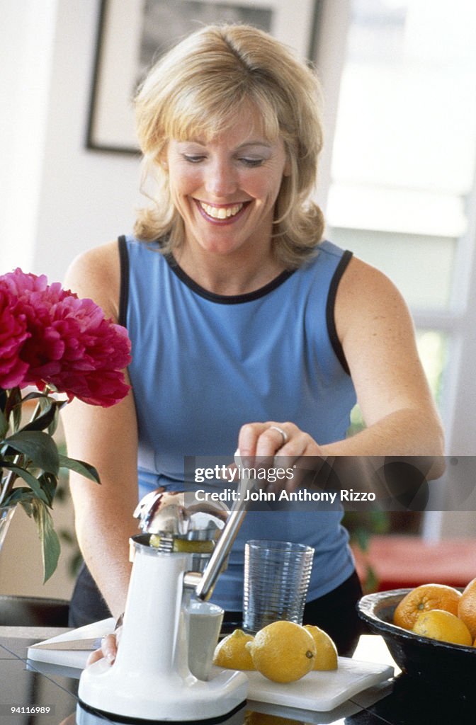 Woman making lemonade